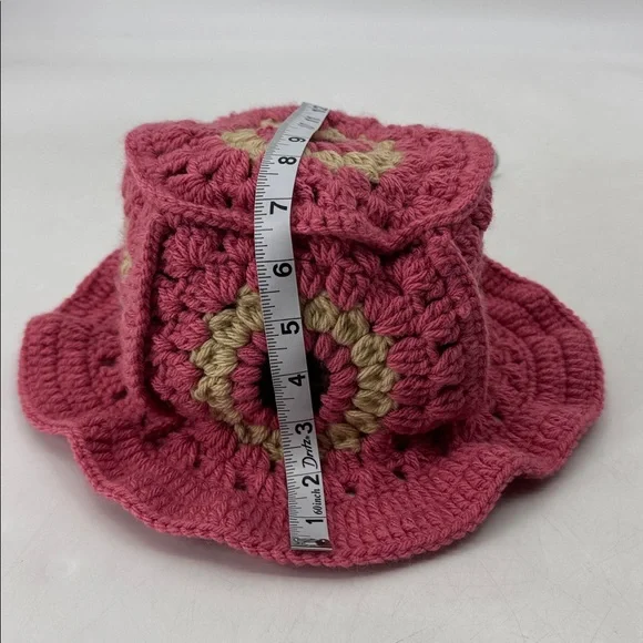 Vintage 70s Boho Hippie Mod Groovy Handmade Crochet Granny Square Bucket Hat - Picture 7 of 11